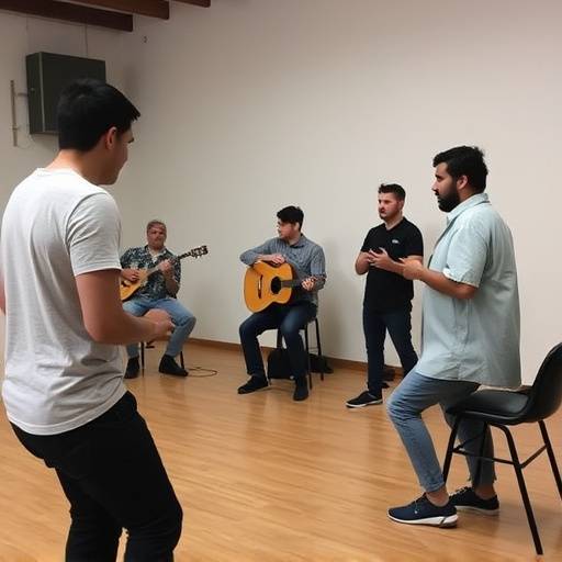 Alunos participando de um exercício de improvisaäão no curso de atuaäão para iniciantes
