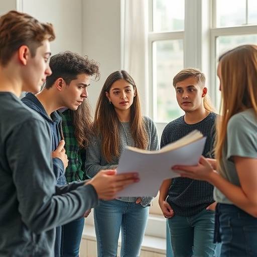 Alunos trabalhando na interpretaäão de um texto dramático durante o curso de interpretaäão avanäada