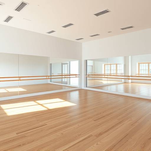 Sala de ensaio com espelhos, barras e piso adequado para aulas de expressão corporal